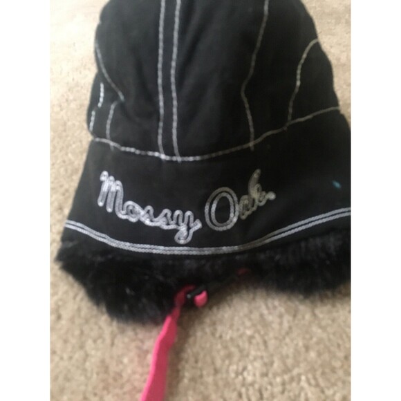 Adult Unisex Signature Mossy Oak Faux Fur Lined Aviator Trapper Hat Black Pink main image 4